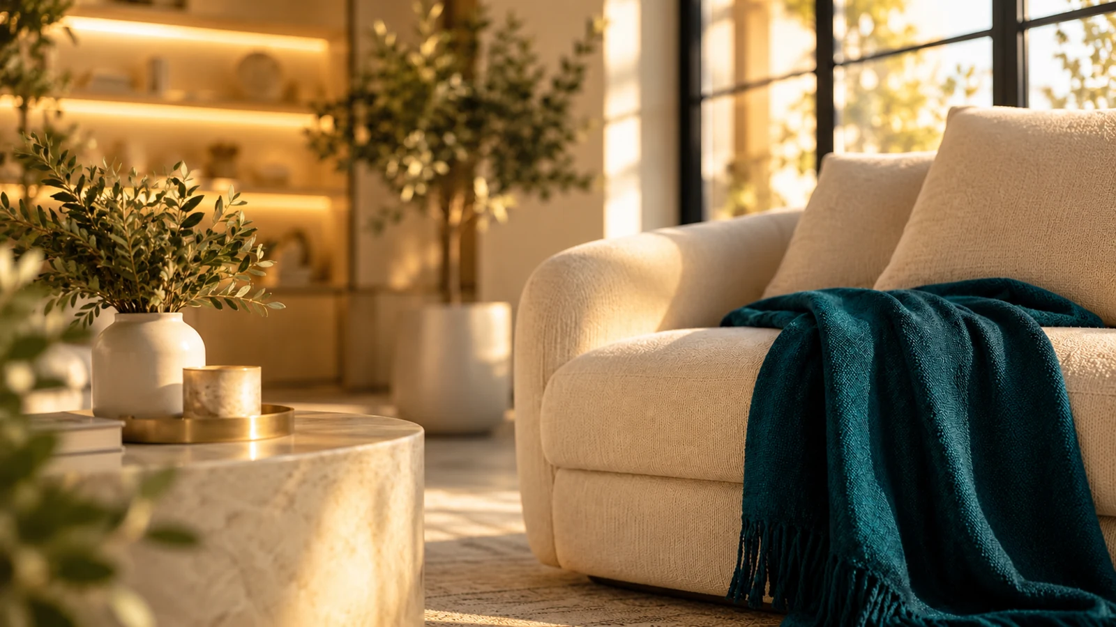 Armchair with a teal throw in the NSG Living lounge